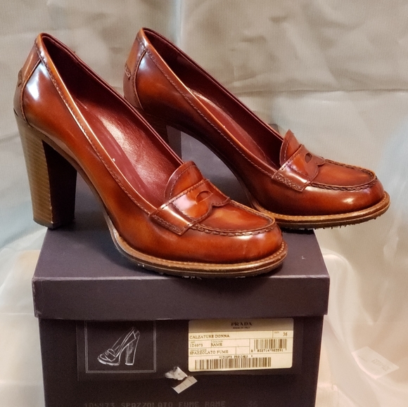 Prada heels size 36/6 copper red stacked 3.5" heels - Picture 2 of 8